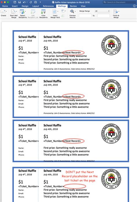 ticket template with automatic numbering.